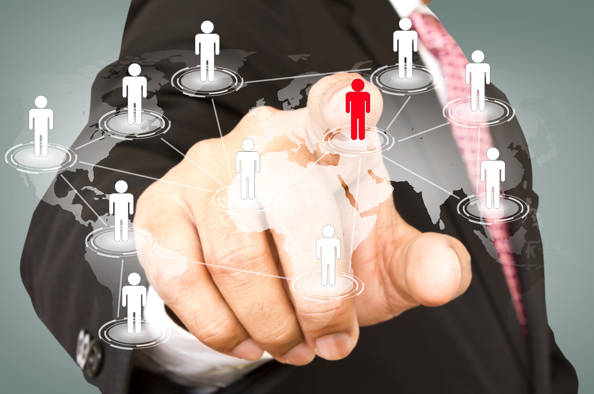 Social Network concept : hand point to social network and world map